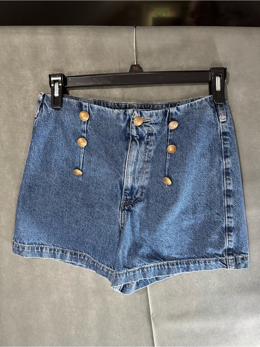 Zara High-Waisted Sailor Denim Shorts with Gold Buttons